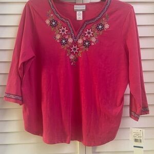 Alfred Dunner Pink Floral Embroidered Tunic